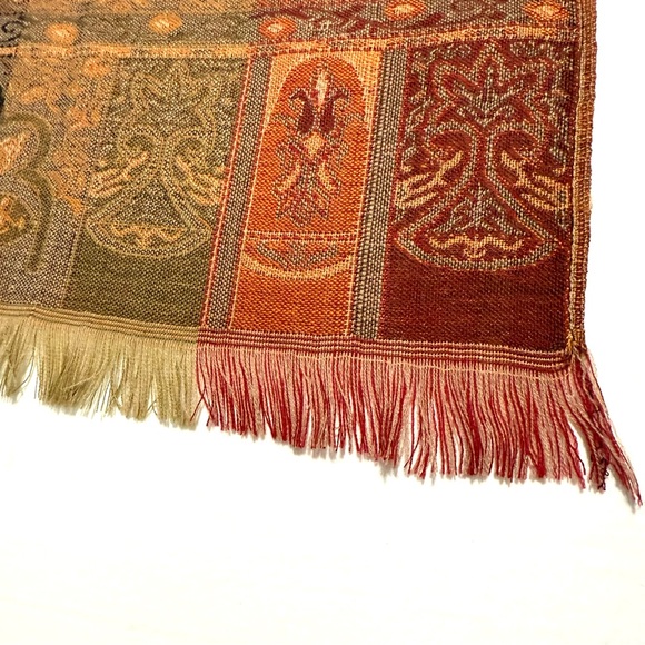 MoMA Scarf Multicolor Shawl Paisley Wool Silk Blend 78”*28” Warm Artsy Brown - Picture 6 of 8